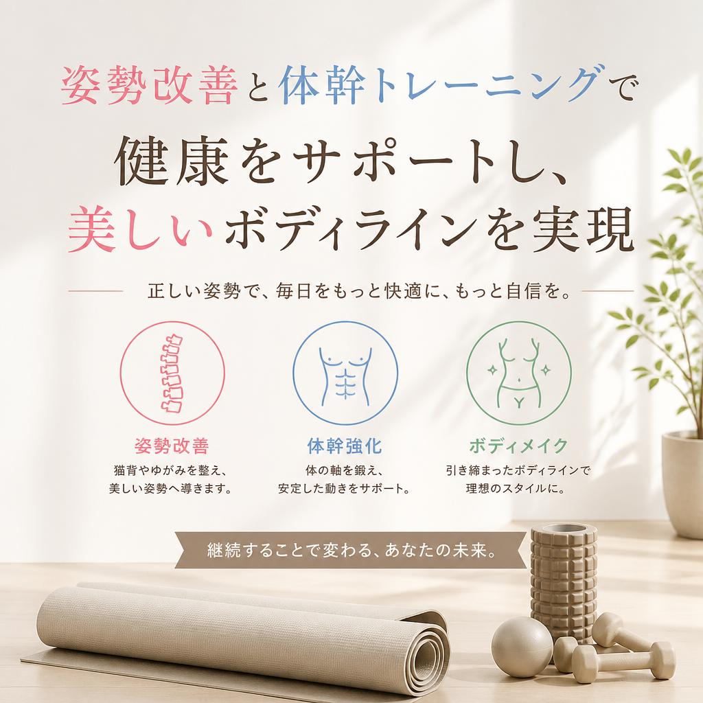 姿勢改善と体幹トレーニングで健康をサポートし、美しいボディラインを実現