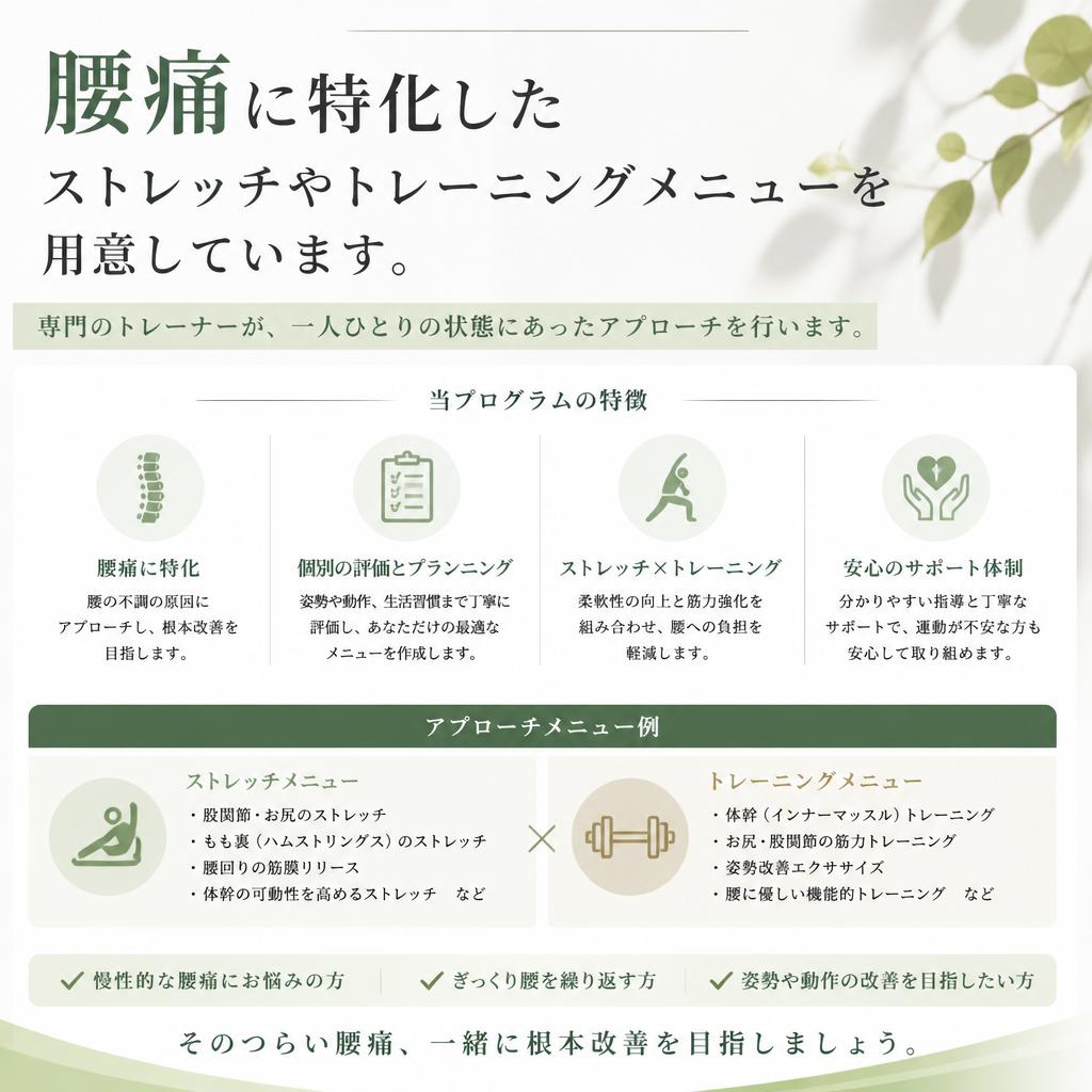 腰痛改善を目指す専用メニュー