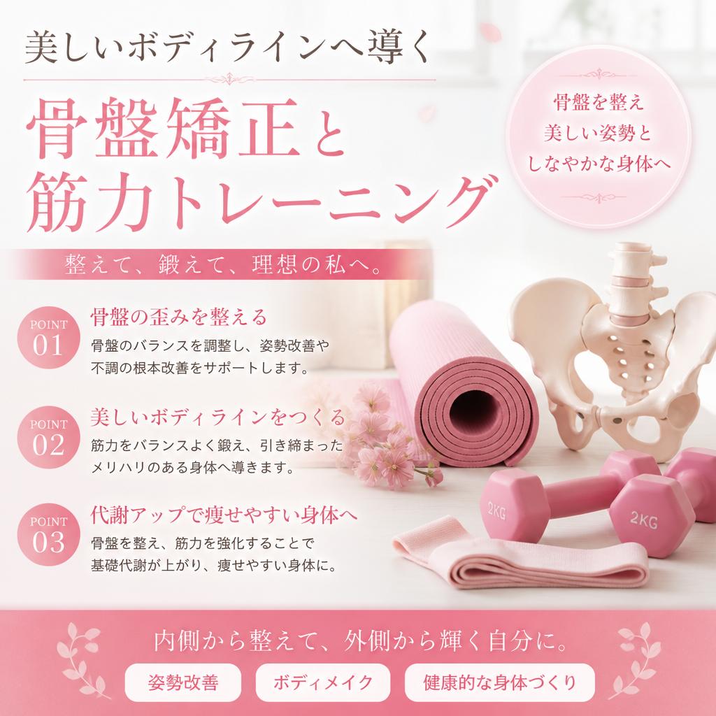 美しいボディラインへ導く骨盤矯正と筋力トレーニング