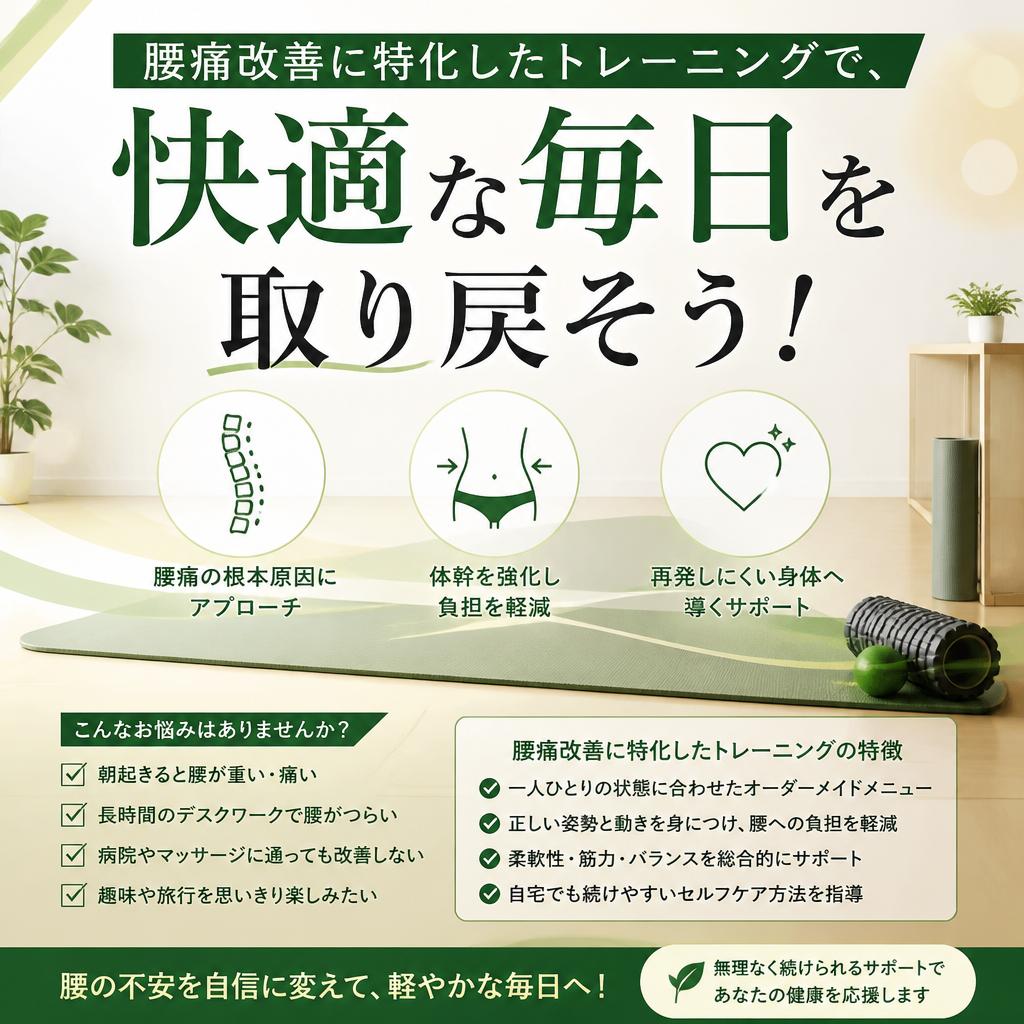 腰痛改善に特化したトレーニングで、快適な毎日を取り戻そう！