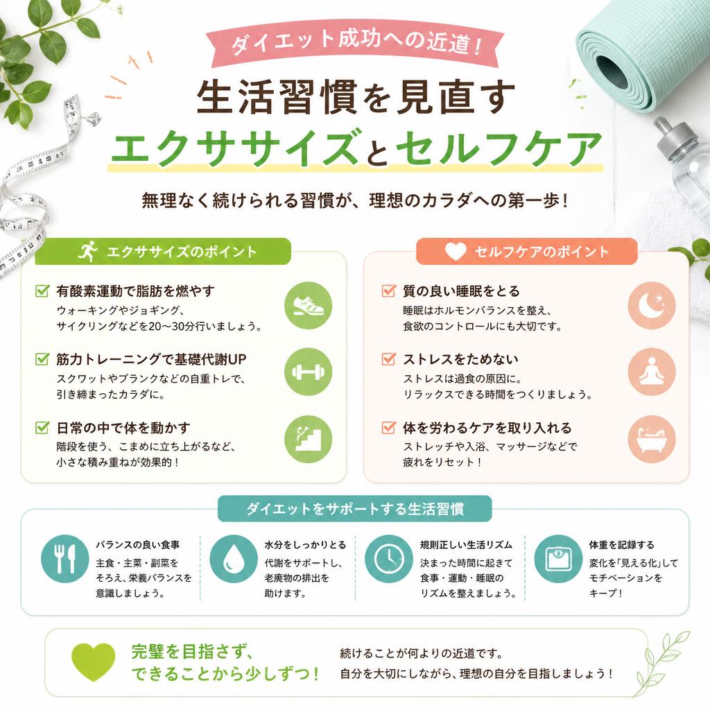 ダイエット成功への近道！生活習慣を見直すエクササイズとセルフケア