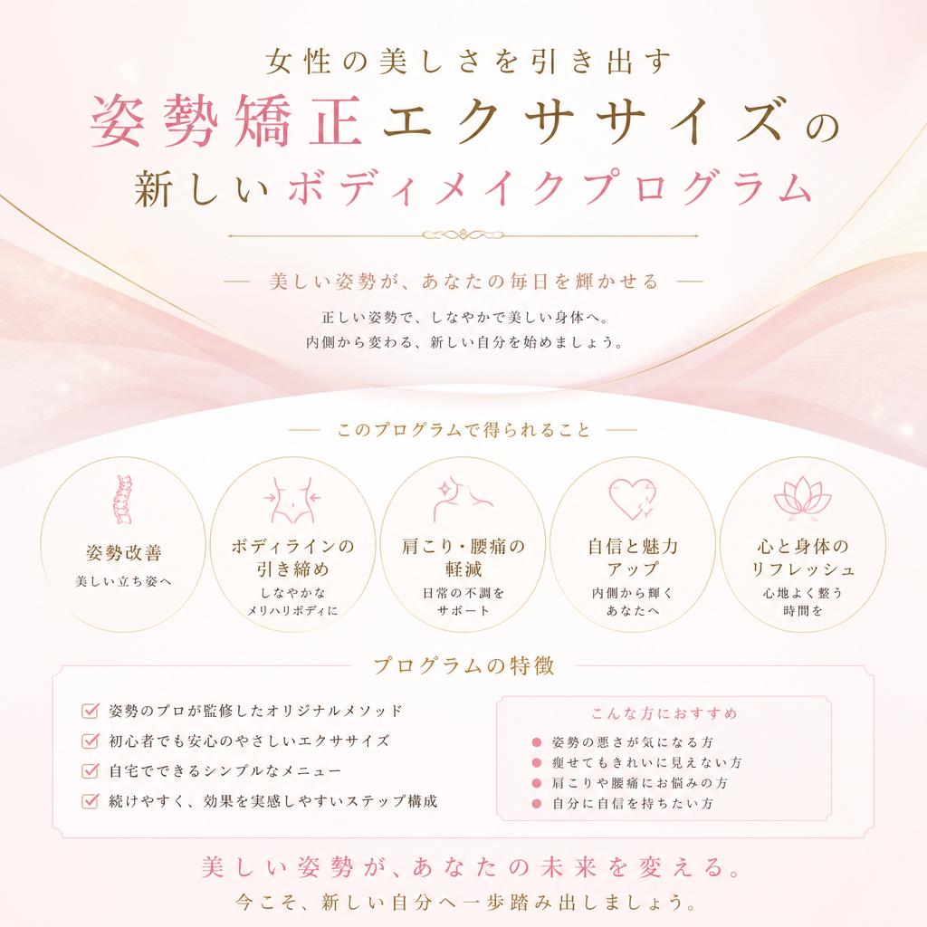 女性の美しさを引き出す、姿勢矯正エクササイズの新しいボディメイクプログラム
