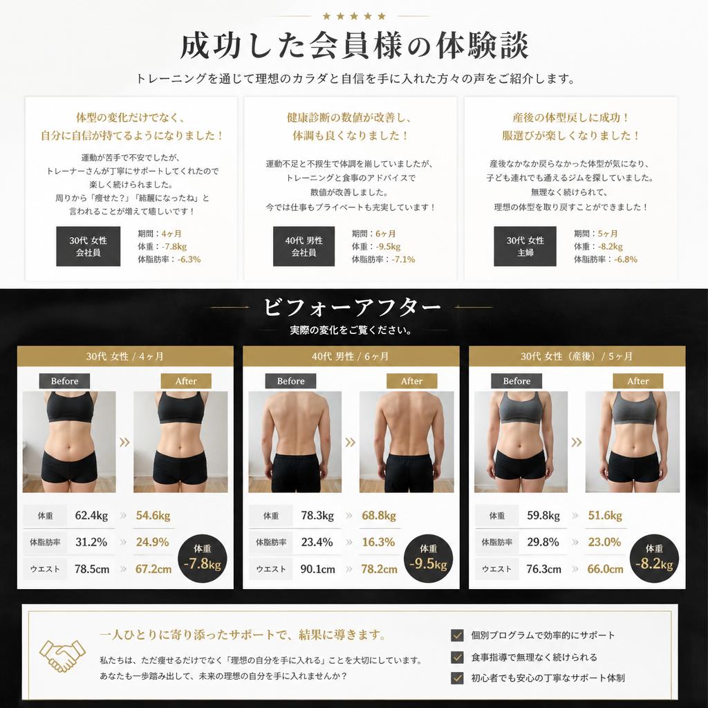 成功事例：理想のボディラインを手に入れた方の声