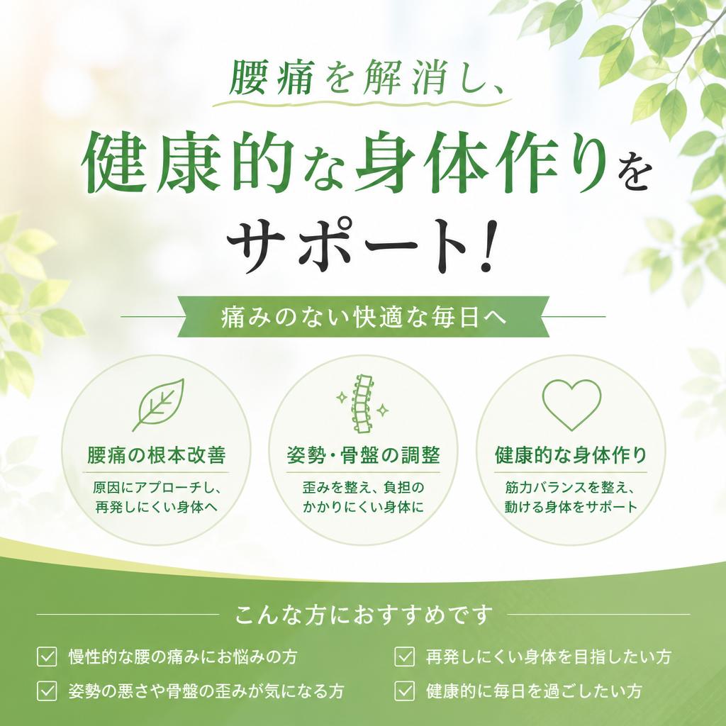 腰痛を解消し、健康的な身体作りをサポート！