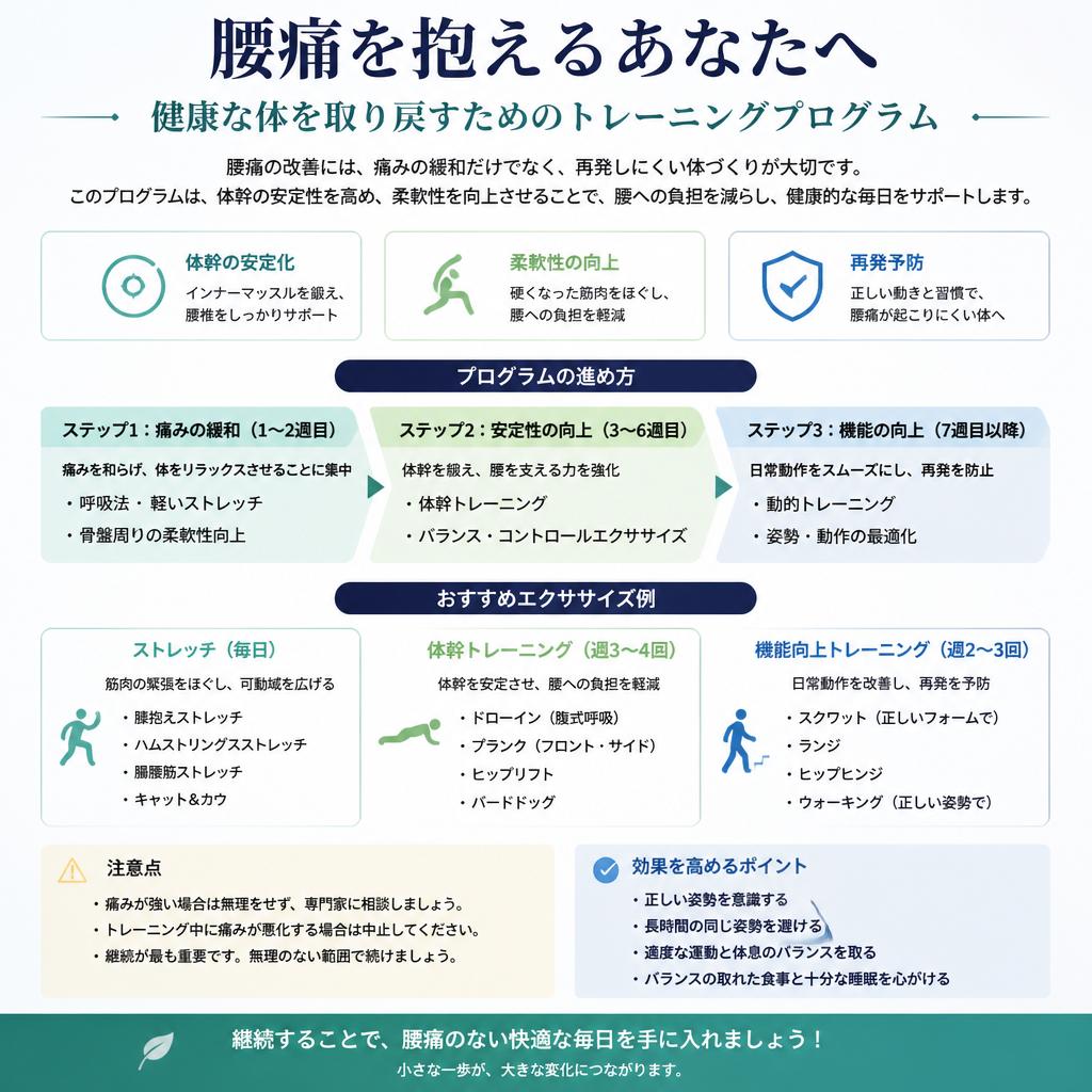 腰痛を抱えるあなたへ、健康な体を取り戻すためのトレーニングプログラム