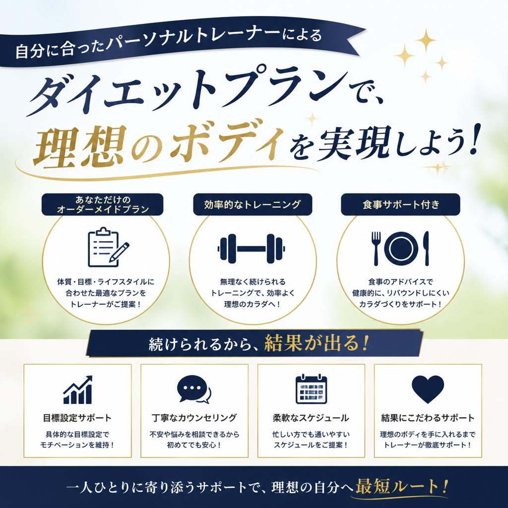 自分に合ったパーソナルトレーナーによるダイエットプランで、理想のボディを実現しよう！